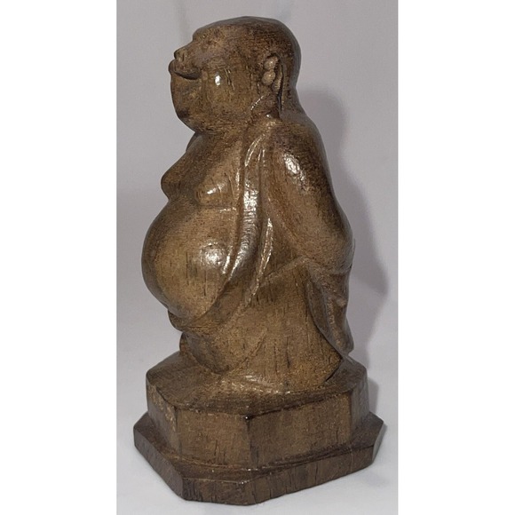 Vintage Chinese Laughing Buddha Wood Hand Carved Mini Desk Top Ho Tai Temple 3" - Picture 8 of 13